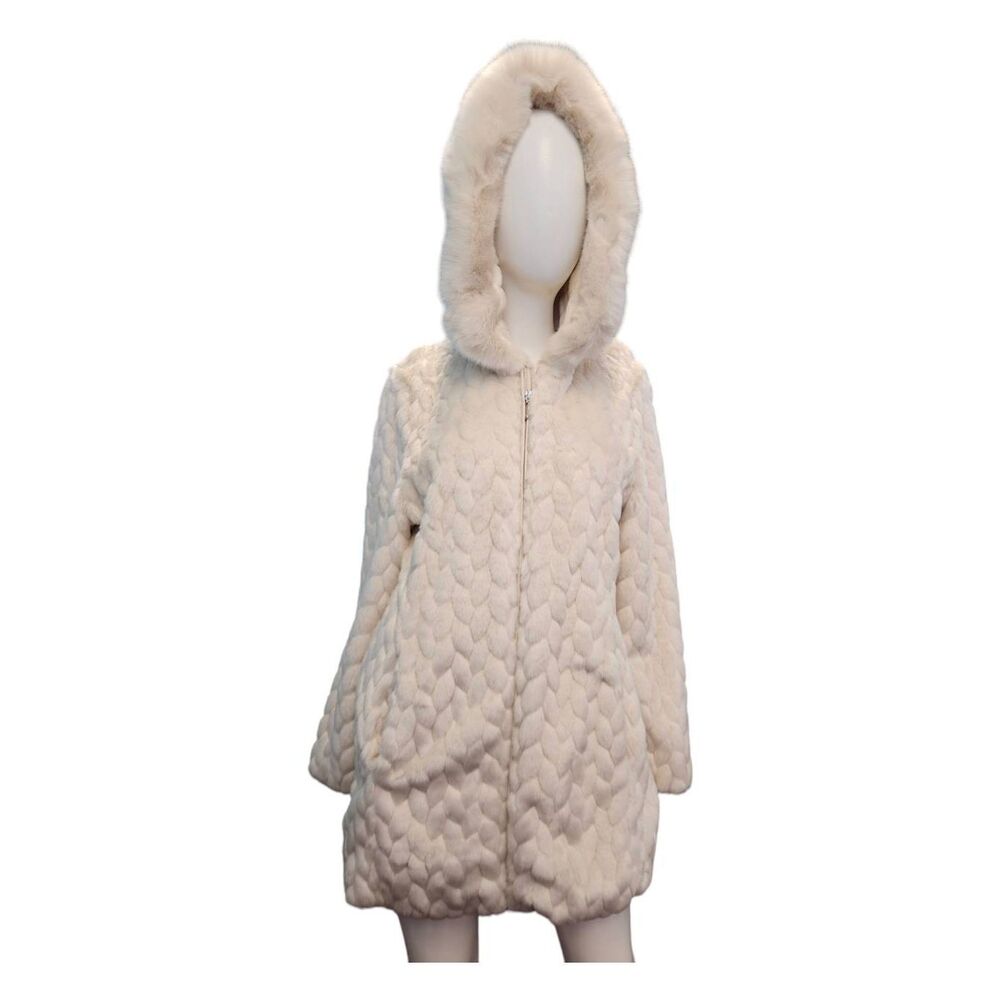 Gallery Cream Faux Fur Hoided Jacket Womens Medium